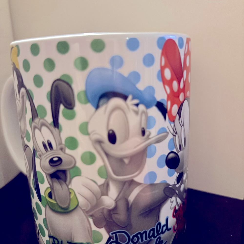 Disney Polka Dot Mug with Goofy, Pluto, and Donald - Yellow, Green, Blue - Picture 3 of 6